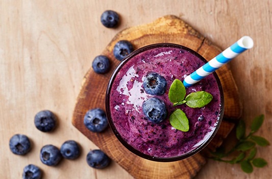 Top-down of a delicious blueberry smoothie